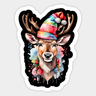 User Reindeer head shirt wearing santa hat Sticker